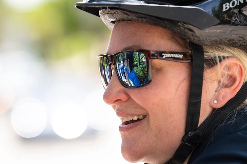 person wearing a bike helmet