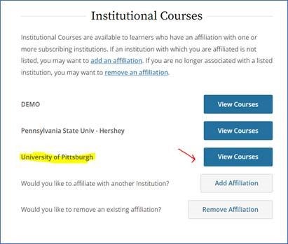 CITI Institutional Courses website page