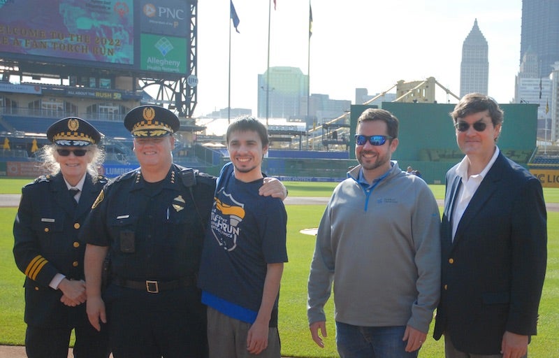 People posing at PNC Park