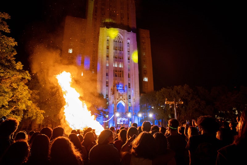 crowd of students watching the fire