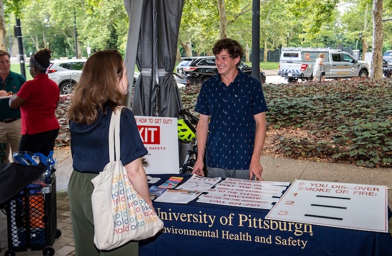 People interacting at the "If you discover smoke or fire" table