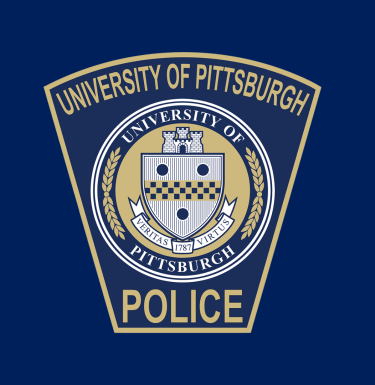 Navy blue graphic with Pitt Police Department patch in the center